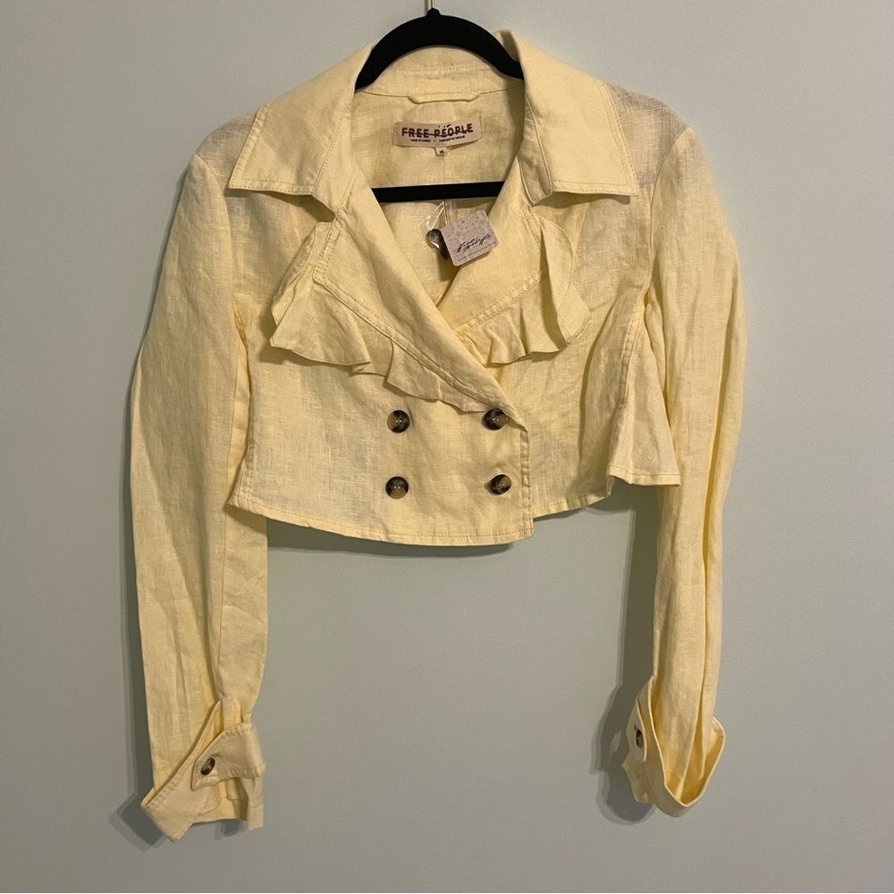 NEW Free People 100% Linen Crossover Back Bennie Crop Blazer. NWT XS